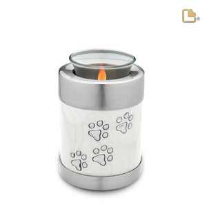 T659 Pet Tealight Urn Pearl White & Bru Pewter