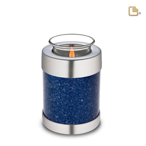 T663 Tealight Urn Speckled Indigo & Bru Pewter