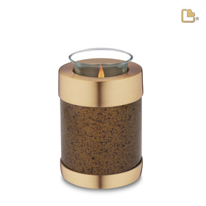 T664 Tealight Urn Speckled Auburn & Bru Gold