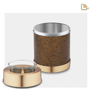 T664 Tealight Urn Speckled Auburn & Bru Gold