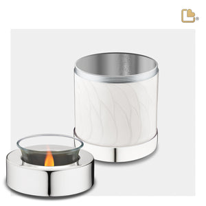 T671 Tealight Urn Pearl White & Pol Silver