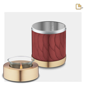 T674 Tealight Urn Pearl Crimson & Bru Gold