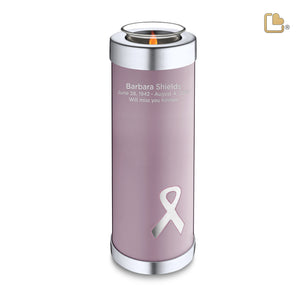 T902 Awareness Tall Tealight Urn Pink & Bru Pewter