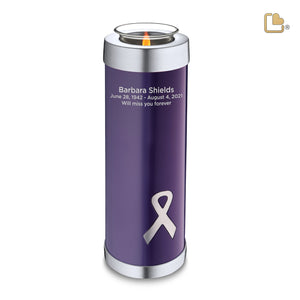 T903 Awareness Tall Tealight Urn Purple & Bru Pewter