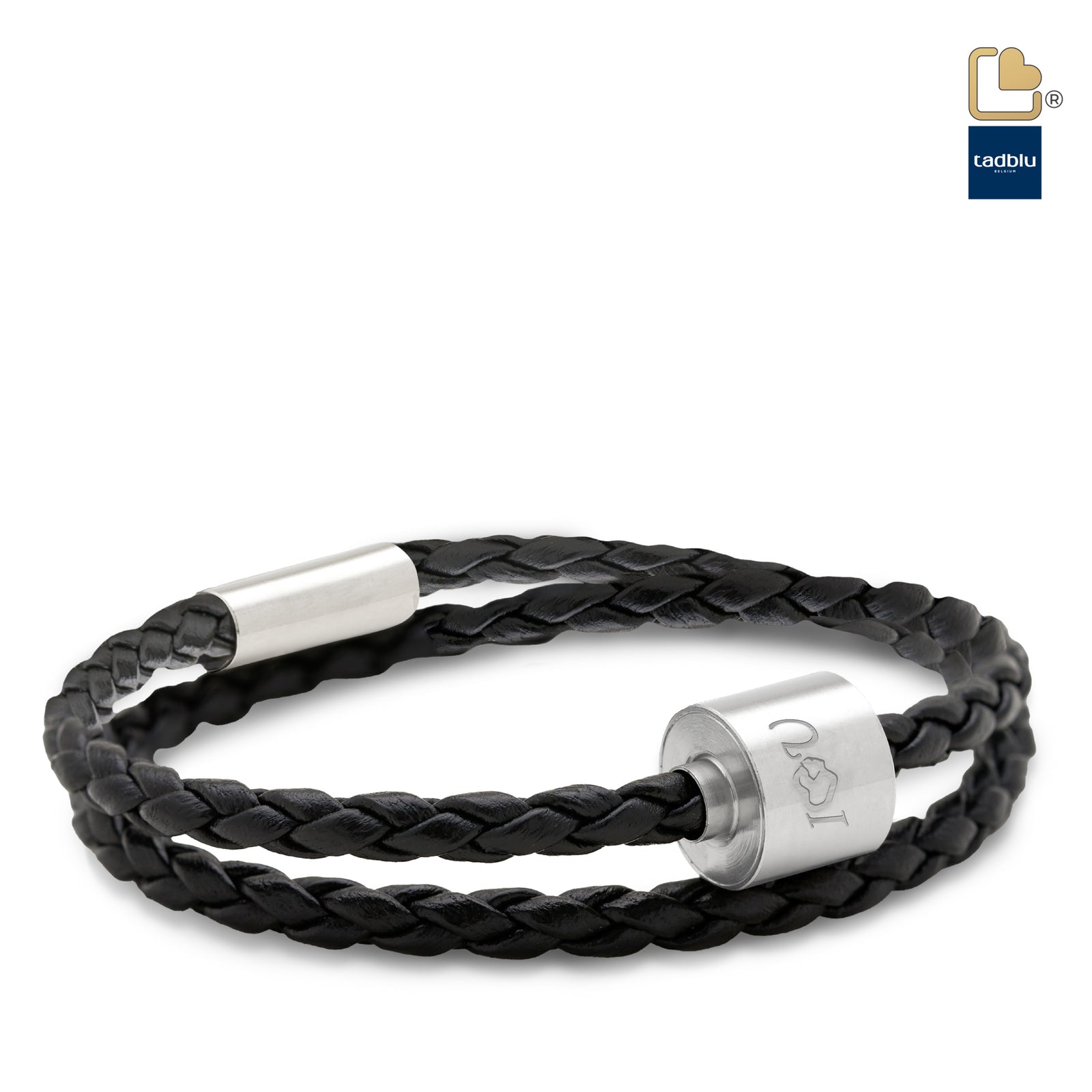 TB-BB1-L Memento Bracelet (L) Braided Leather Brushed Ashes Bead Black