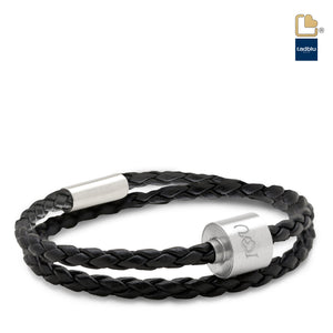 TB-BB1-XL Memento Bracelet (XL) Braided Leather Brushed Ashes Bead Black