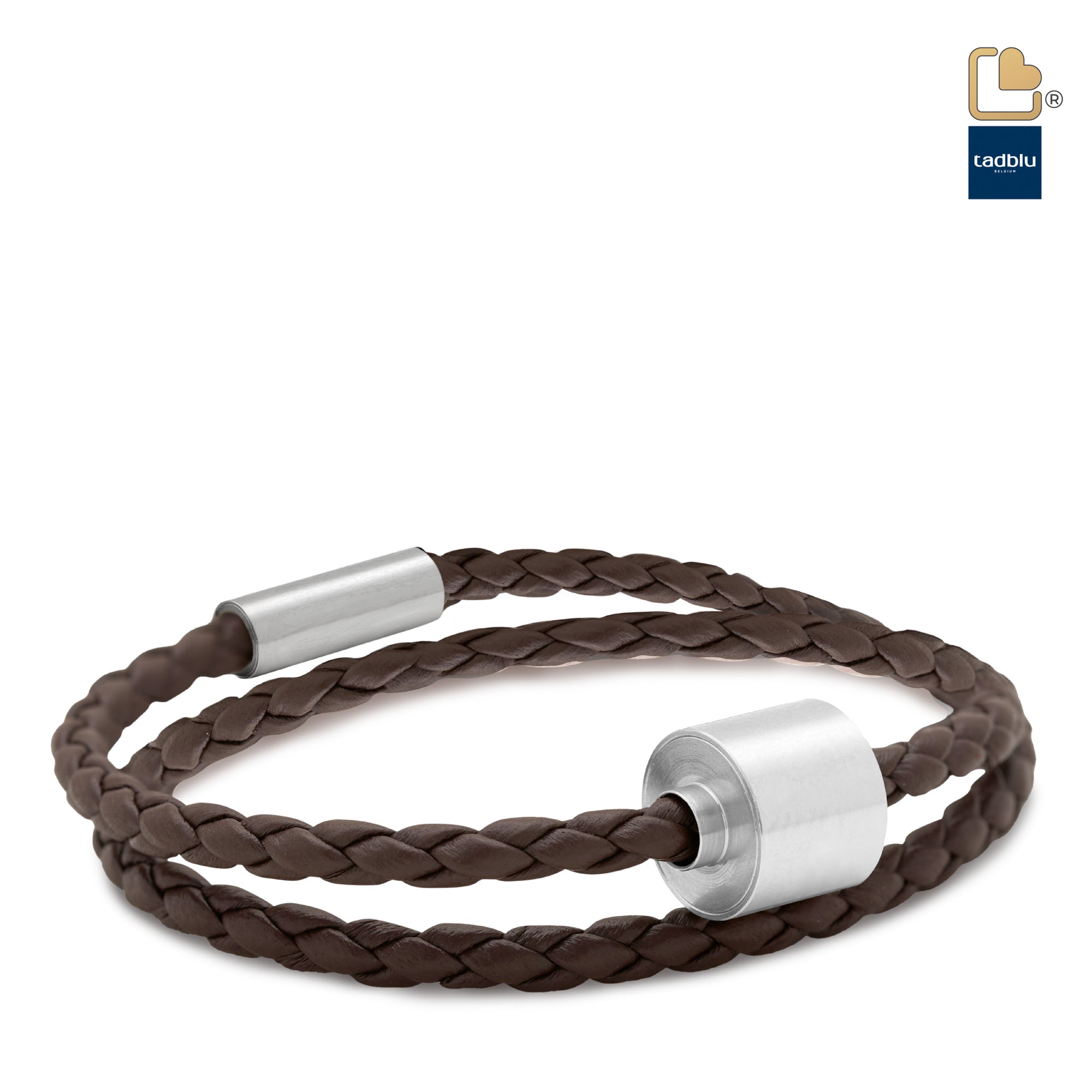 TB-BB2-L   Memento Bracelet (L)  Braided Leather Brushed Ashes Bead Brown