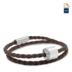 TB-BB2-L Memento Bracelet (L) Braided Leather Brushed Ashes Bead Brown