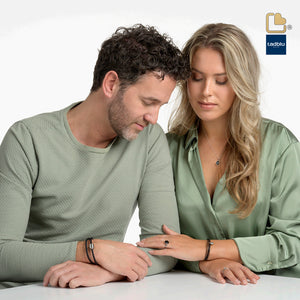 TB-BE-BB3-M Memento Bracelet (M) Braided Leather Black Ashes Bead Cognac