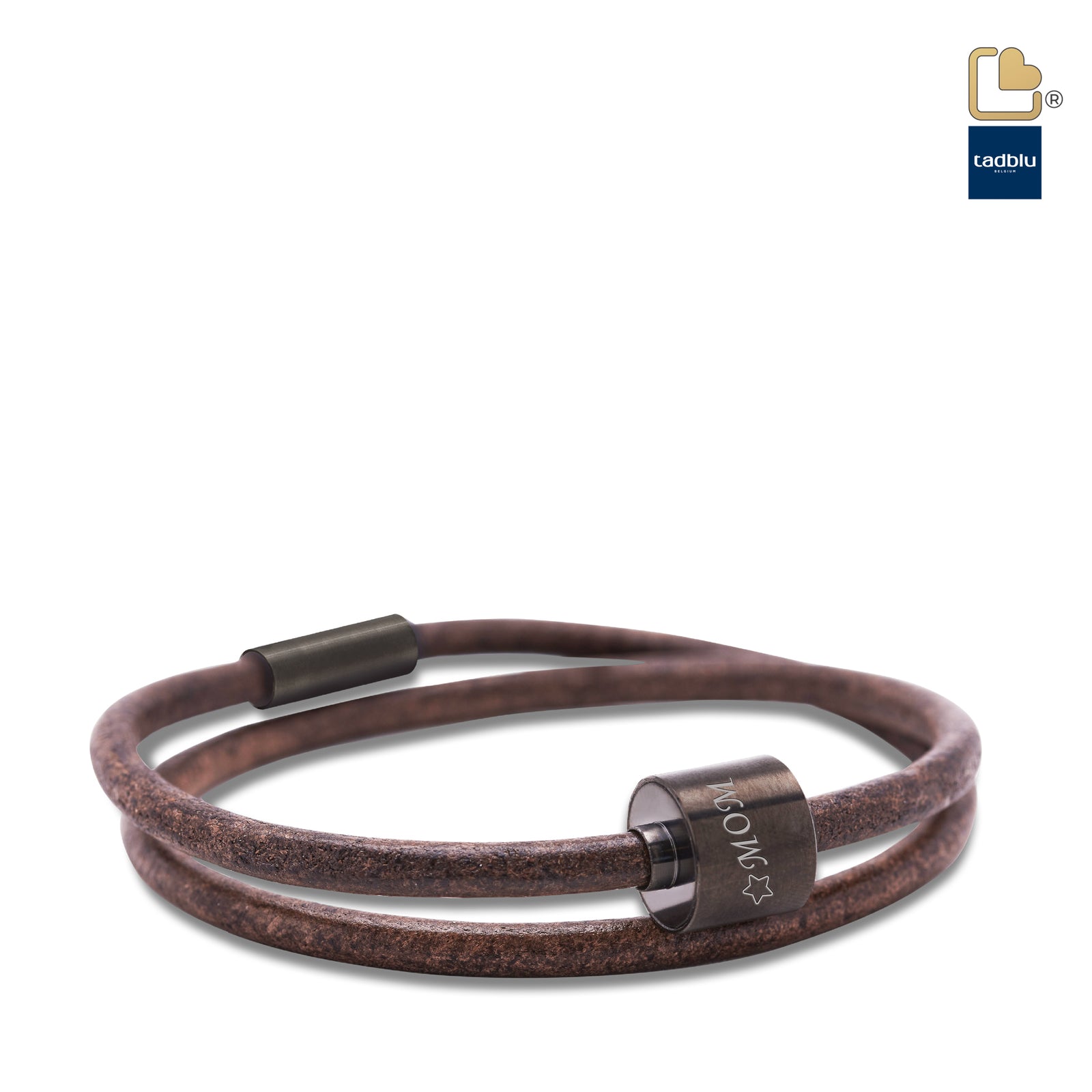 TB-BE-BL2-L Memento Bracelet (L) Smooth Leather Black Ashes Bead Brown