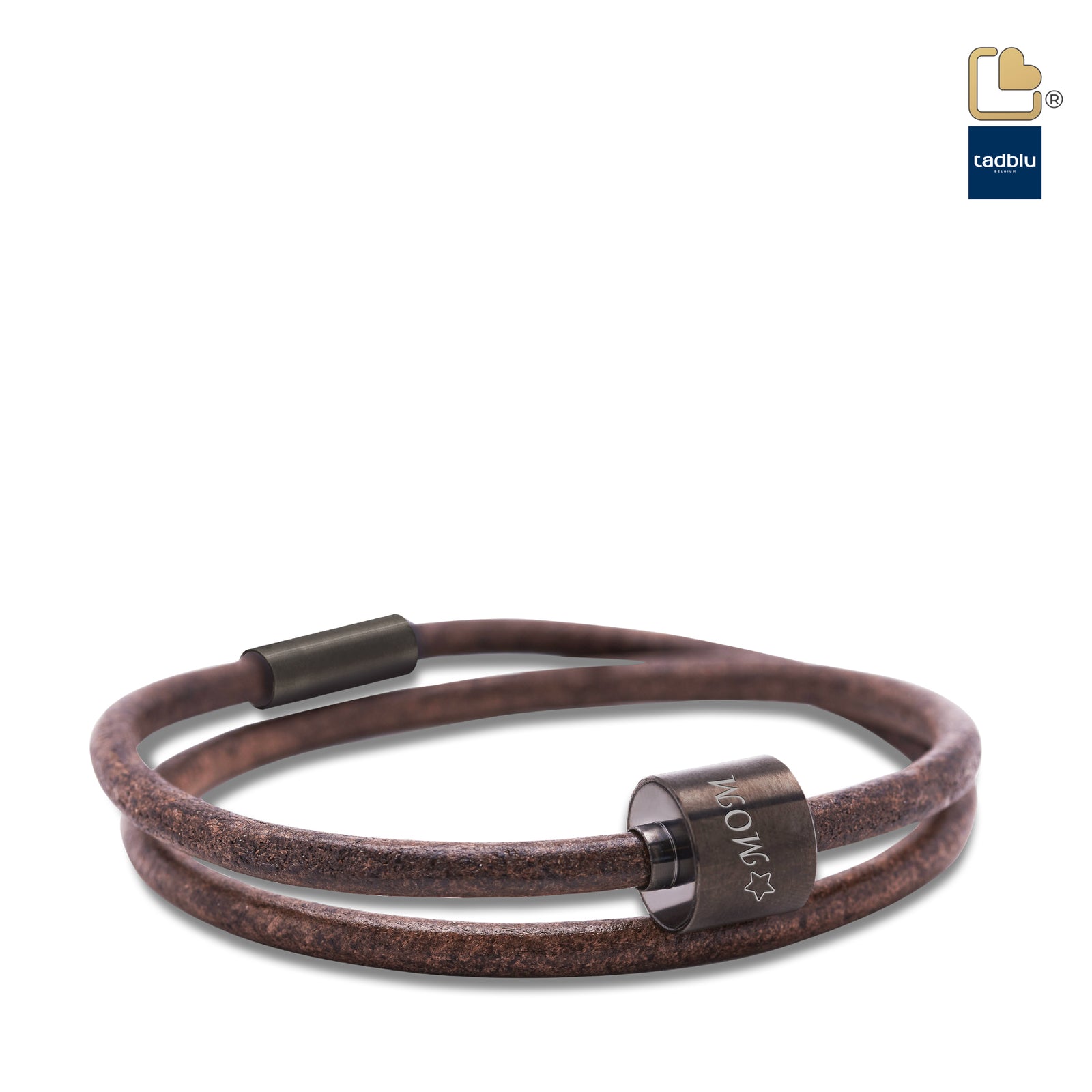 TB-BE-BL2-M Memento Bracelet (M) Smooth Leather Black Ashes Bead Brown