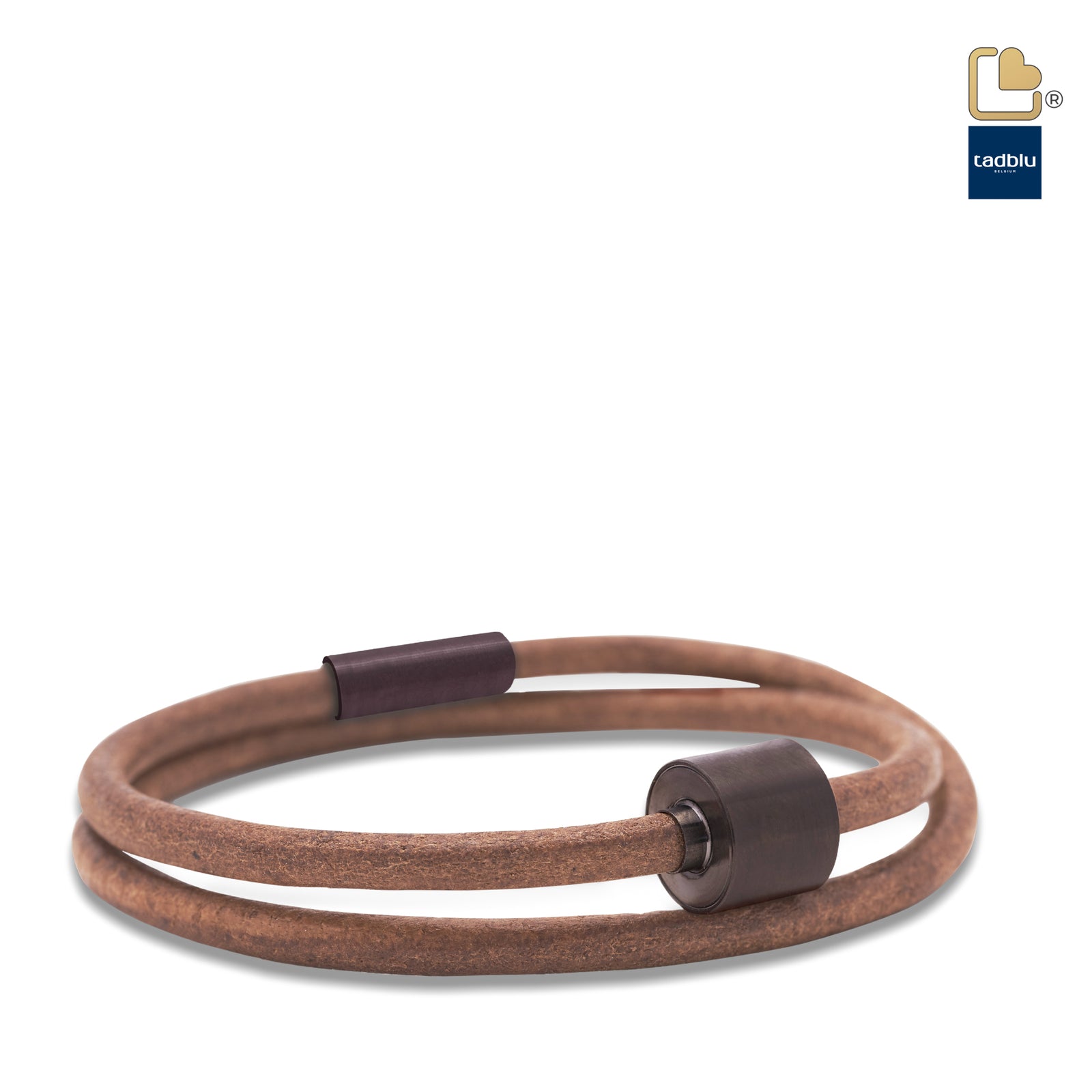TB-BE-BL3-M Memento Bracelet (M) Smooth Leather Black Ashes Bead Cognac