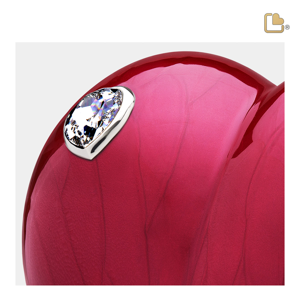 A1000   LoveHeart Standard Adult Urn Pearl Red & Pol Silver w/Crystal