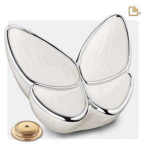 A1042   Wings of Hope Standard Adult Urn Pearl White & Pol Silver