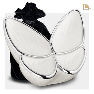 A1042   Wings of Hope Standard Adult Urn Pearl White & Pol Silver