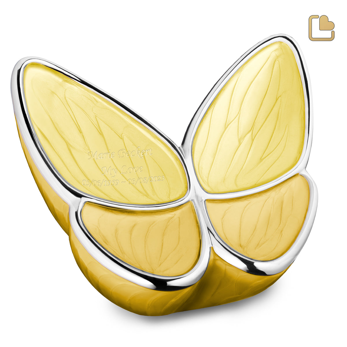 A1043   Wings of Hope Standard Adult Urn Pearl Yellow &amp; Pol Silver