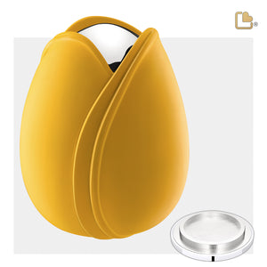 A1050   Tulip Standard Adult Urn Yellow & Pol Silver