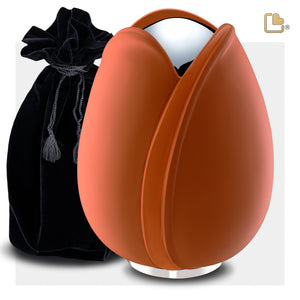 A1051   Tulip Standard Adult Urn Orange & Pol Silver