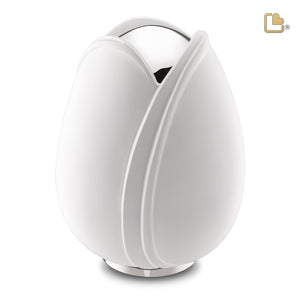 A1055   Tulip Standard Adult Urn White & Pol Silver