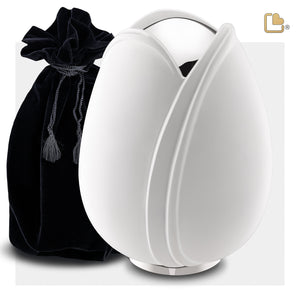 A1055   Tulip Standard Adult Urn White & Pol Silver