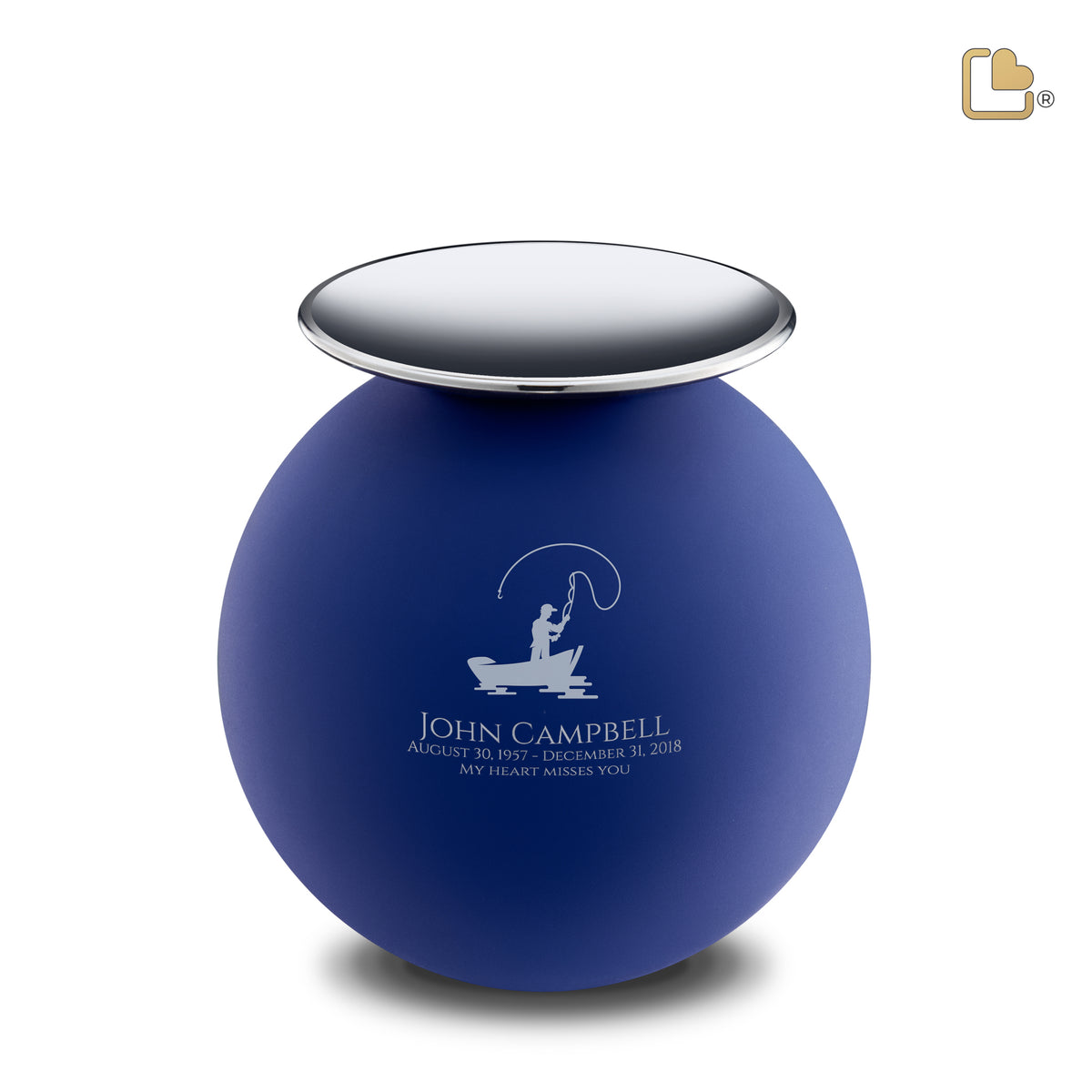 A1073   Crescent Sphere Standard Adult Urn Navy &amp; Pol Silver