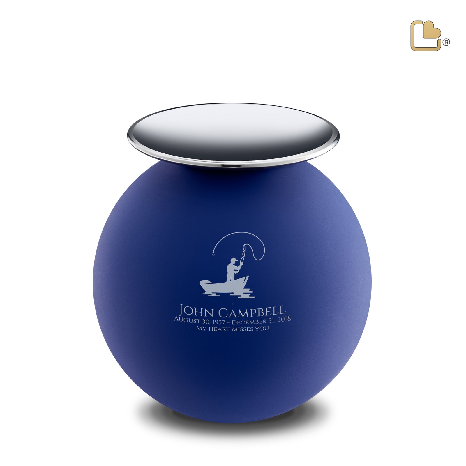 A1073   Crescent Sphere Standard Adult Urn Navy & Pol Silver