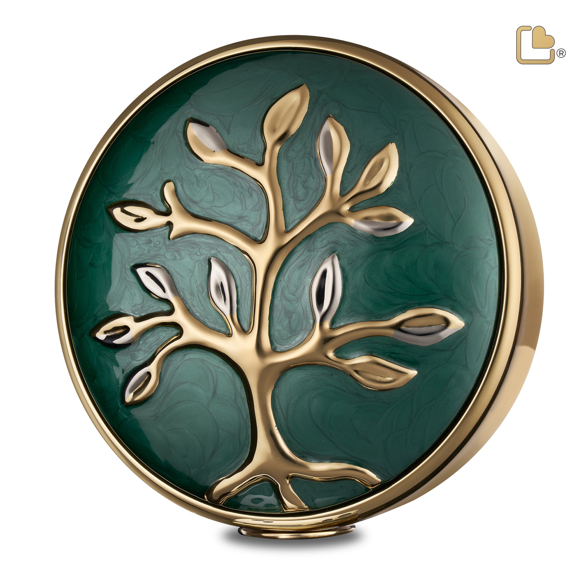 A1100   Tree of Love Standard Adult Urn Pearl Green & Pol Gold