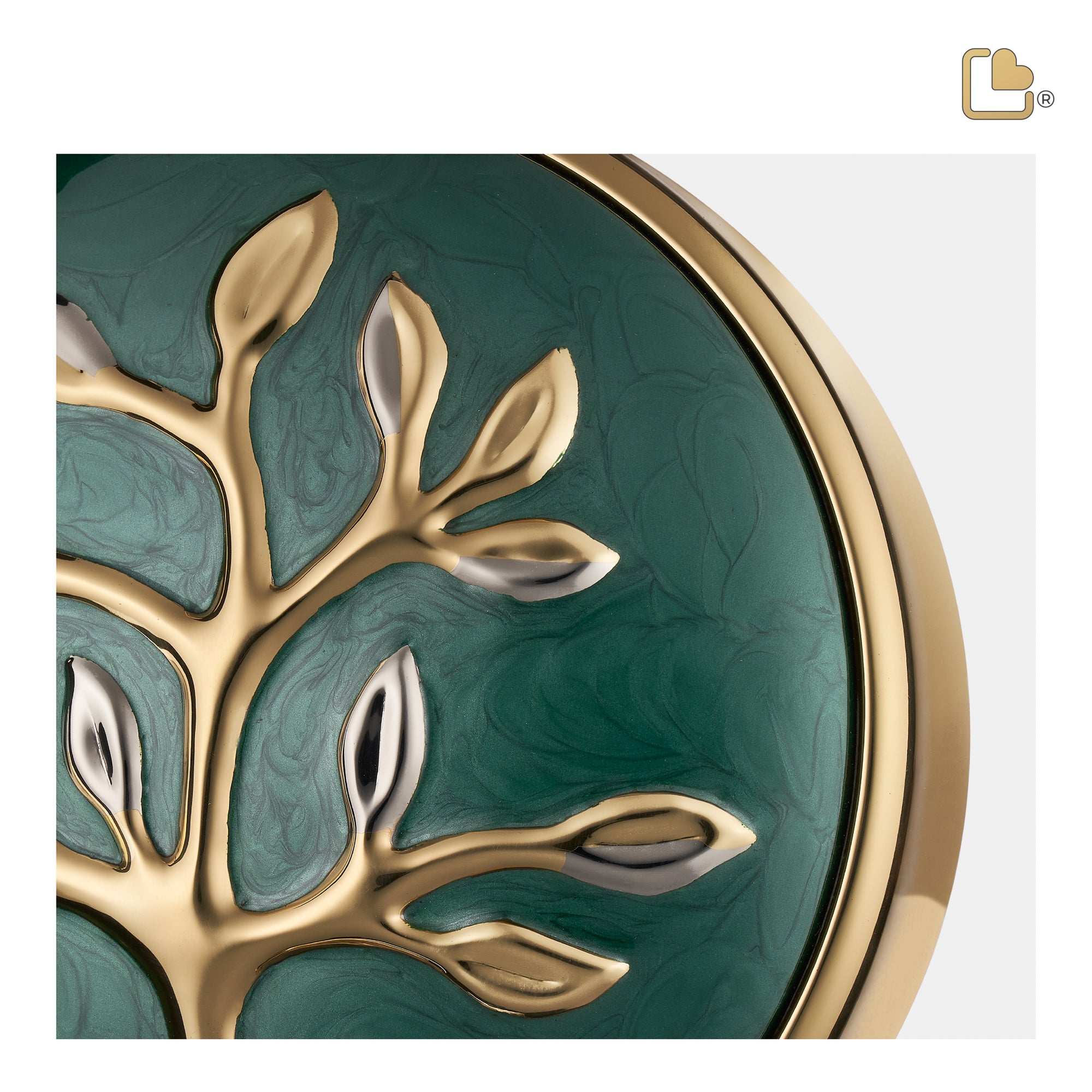 A1100   Tree of Love Standard Adult Urn Pearl Green & Pol Gold