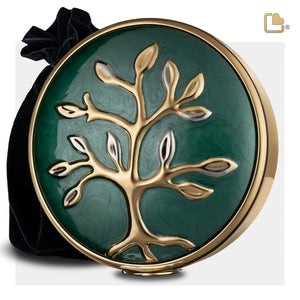 A1100   Tree of Love Standard Adult Urn Pearl Green & Pol Gold