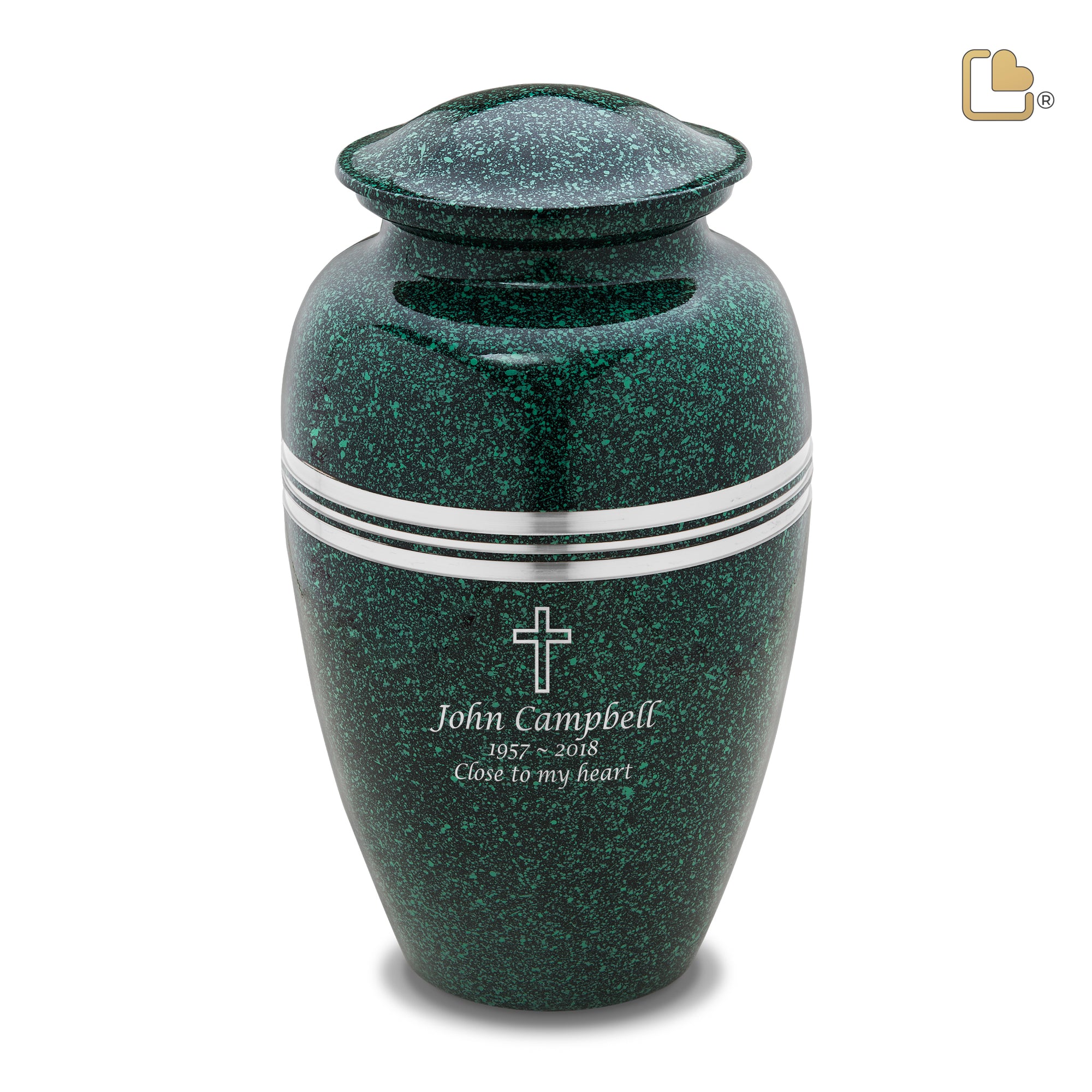 A213   Classic Standard Adult Urn Speckled Emerald & Bru Pewter