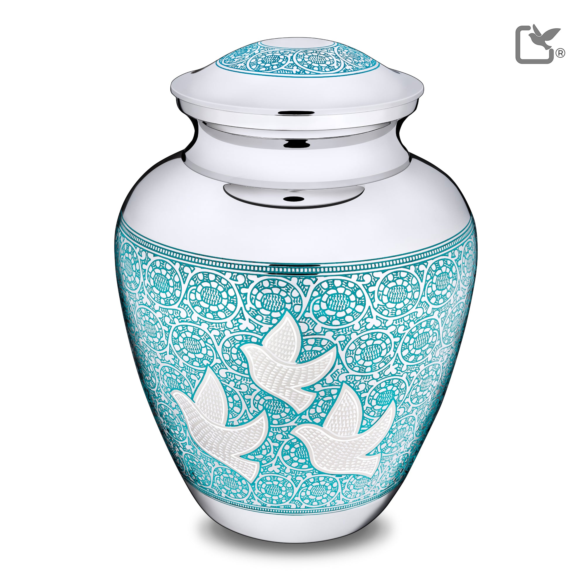 A232   Classic Soaring Doves Standard Adult Urn Blue & Pol Silver