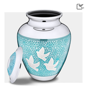 A232   Classic Soaring Doves Standard Adult Urn Blue & Pol Silver