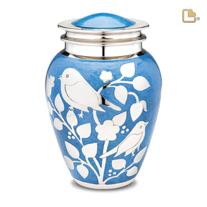 A280   BlessingBirds Standard Adult Urn Pearl Blue & Pol Silver