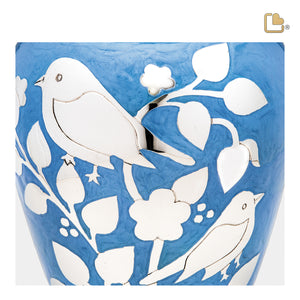 A280   BlessingBirds Standard Adult Urn Pearl Blue & Pol Silver