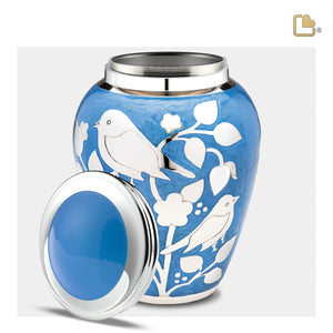 A280   BlessingBirds Standard Adult Urn Pearl Blue & Pol Silver