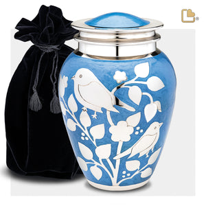 A280   BlessingBirds Standard Adult Urn Pearl Blue & Pol Silver