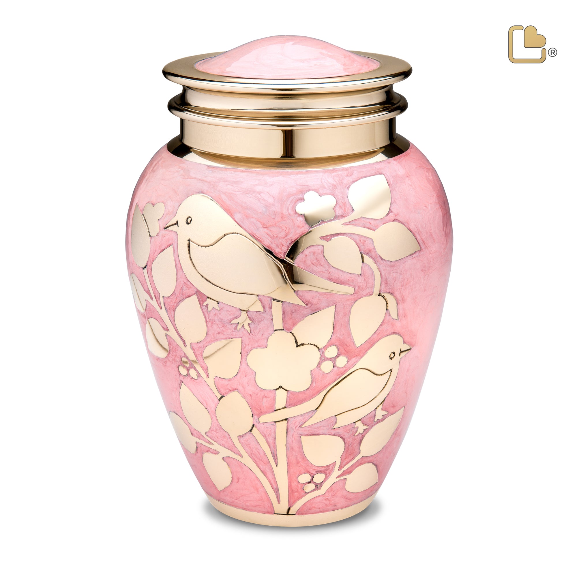 A281   BlessingBirds Standard Adult Urn Pearl Pink & Pol Gold