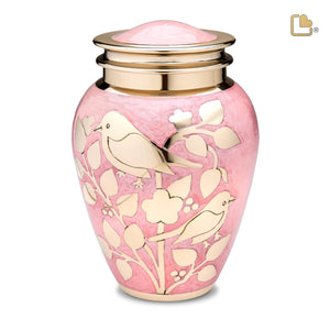 A281   BlessingBirds Standard Adult Urn Pearl Pink & Pol Gold