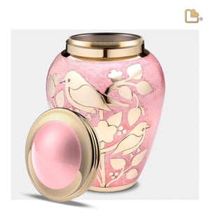 A281   BlessingBirds Standard Adult Urn Pearl Pink & Pol Gold