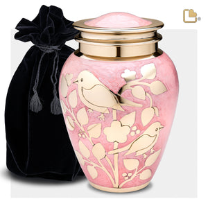 A281   BlessingBirds Standard Adult Urn Pearl Pink & Pol Gold