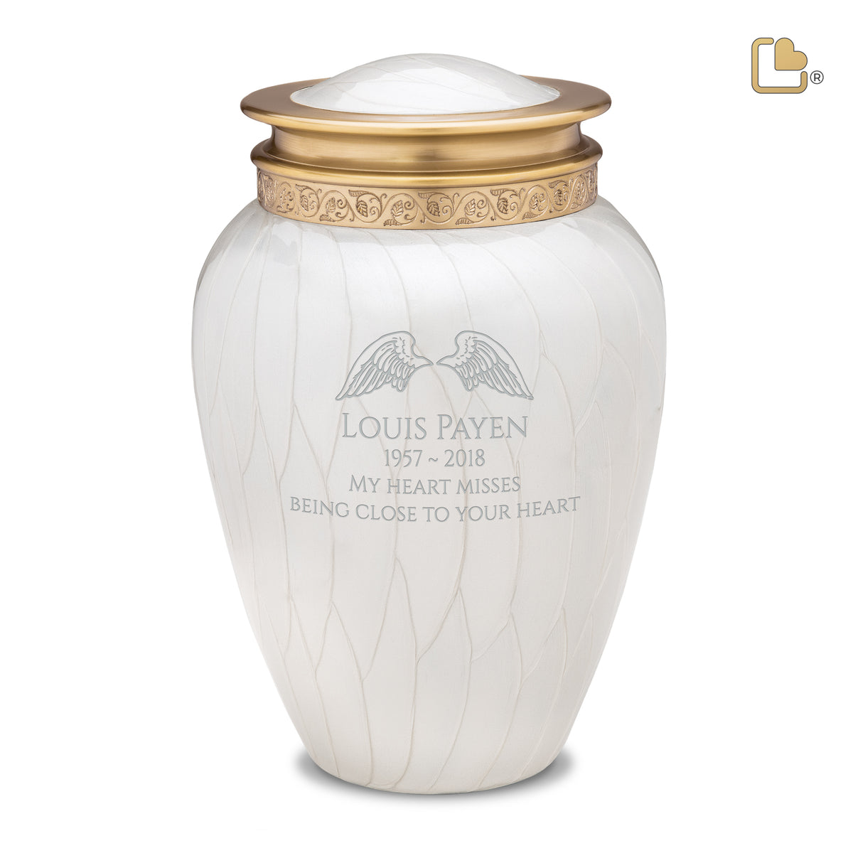 A290   Blessing Standard Adult Urn Pearl White &amp; Bru Gold