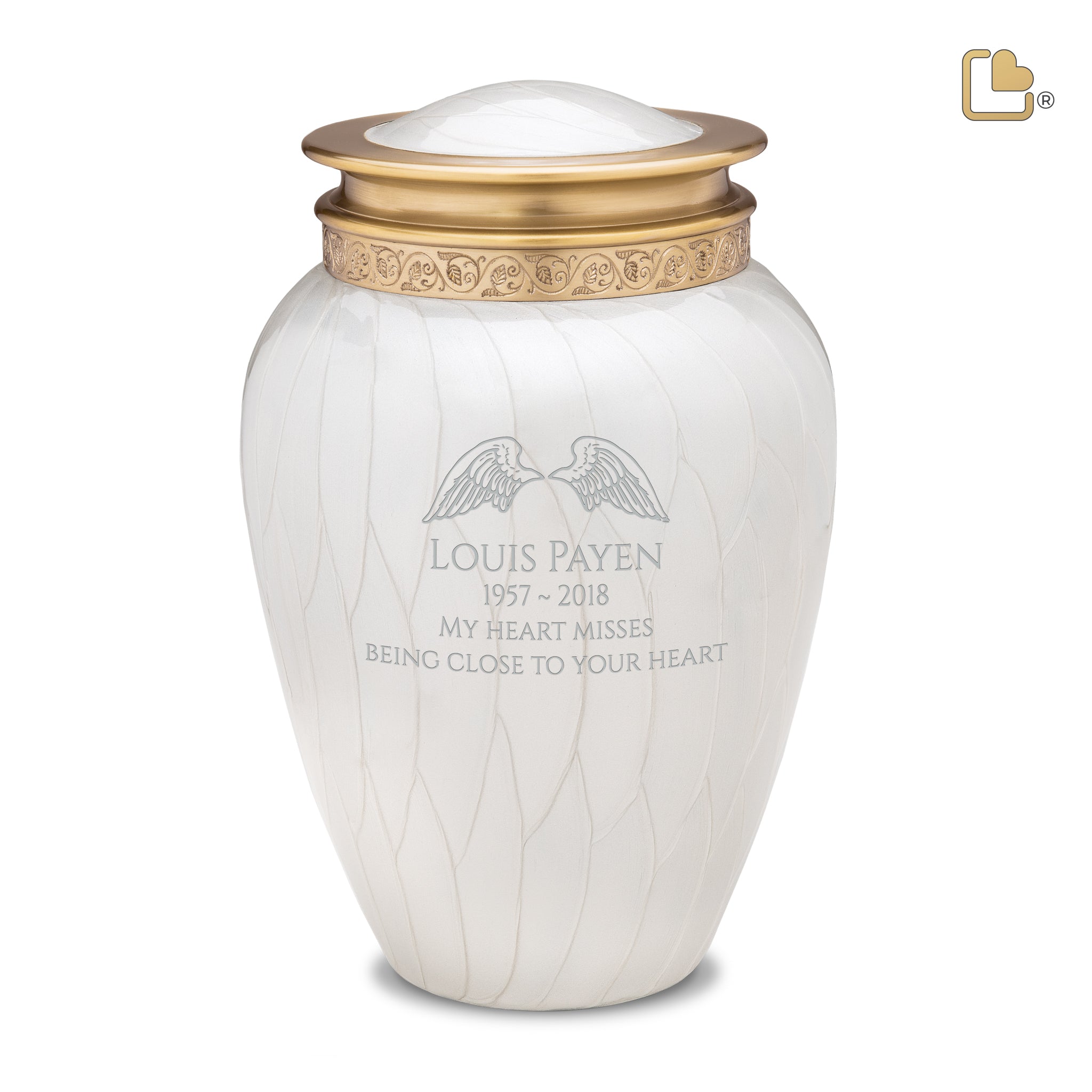 A290 Blessing Standard Adult Urn Pearl White & Bru Gold - LoveUrns®US