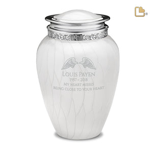 A297   Blessing Standard Adult Urn Pearl White & Pol Silver