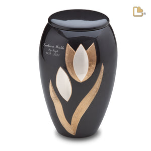 A502   Majestic Tulip Standard Adult Urn Midnight & Bru Pewter