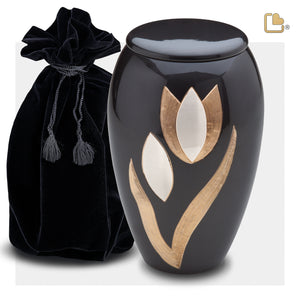 A502   Majestic Tulip Standard Adult Urn Midnight & Bru Pewter