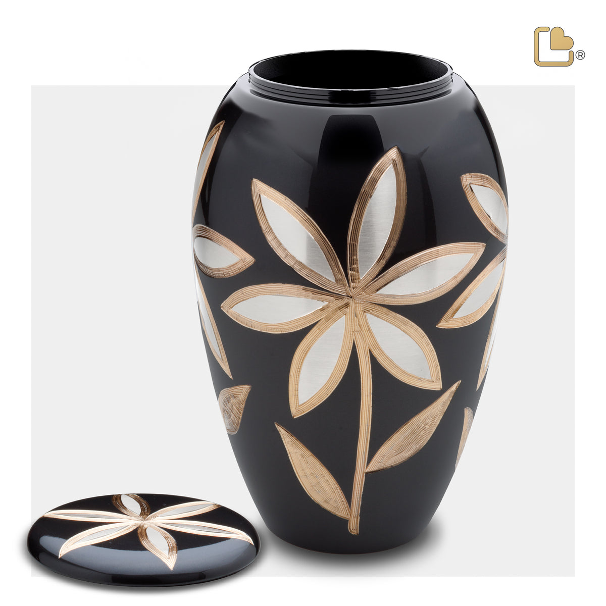 A503   Majestic Lilies Standard Adult Urn Midnight & Bru Pewter