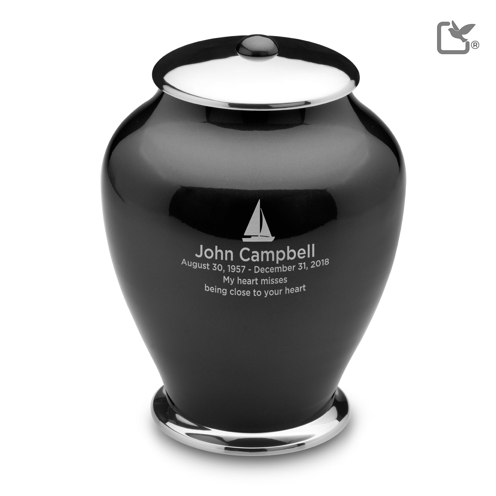 u r n❁ K523 Simplicity Keepsake Urn Pearl Midnight & Bru Pewter w