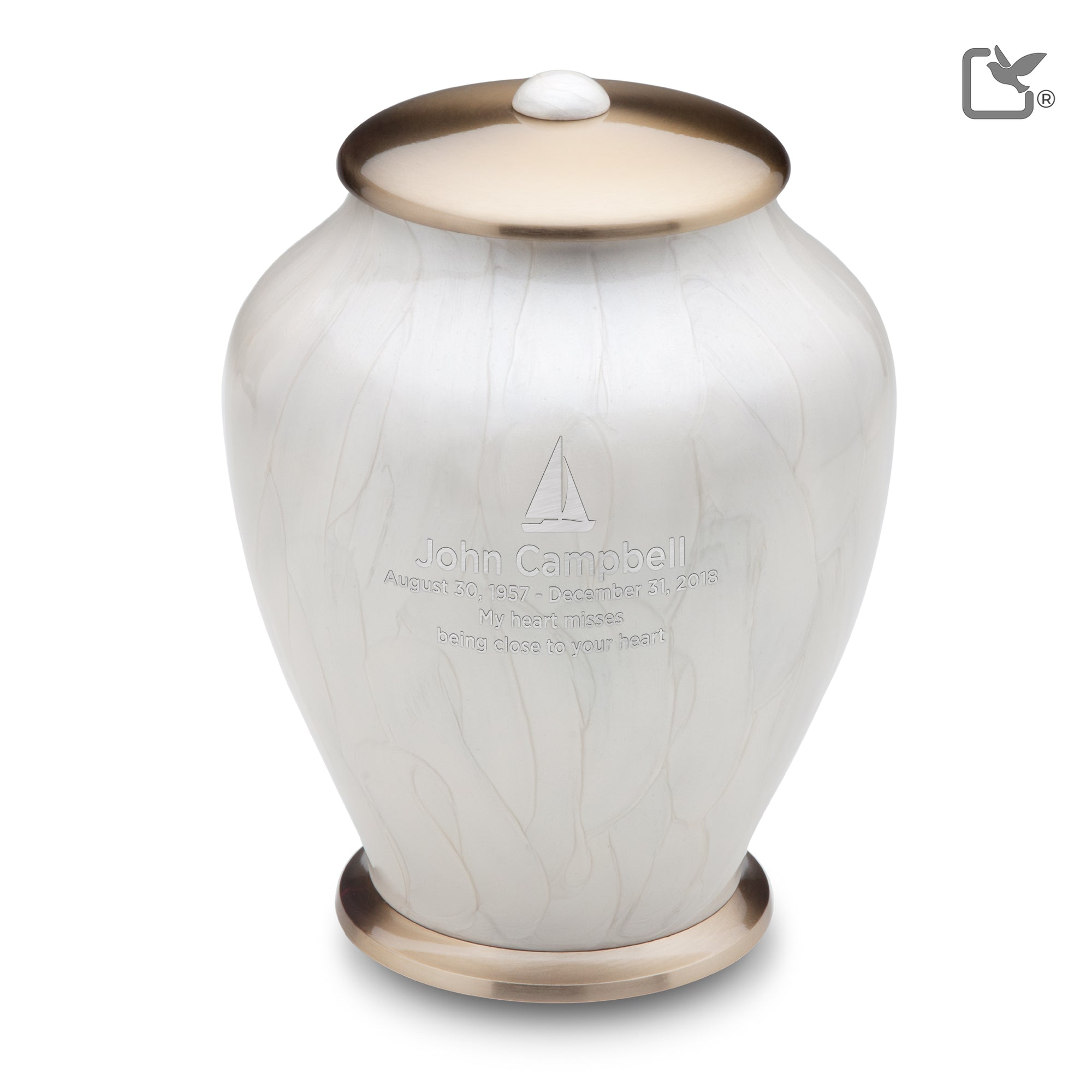 A522   Simplicity Standard Adult Urn Pearl White & Bru Gold