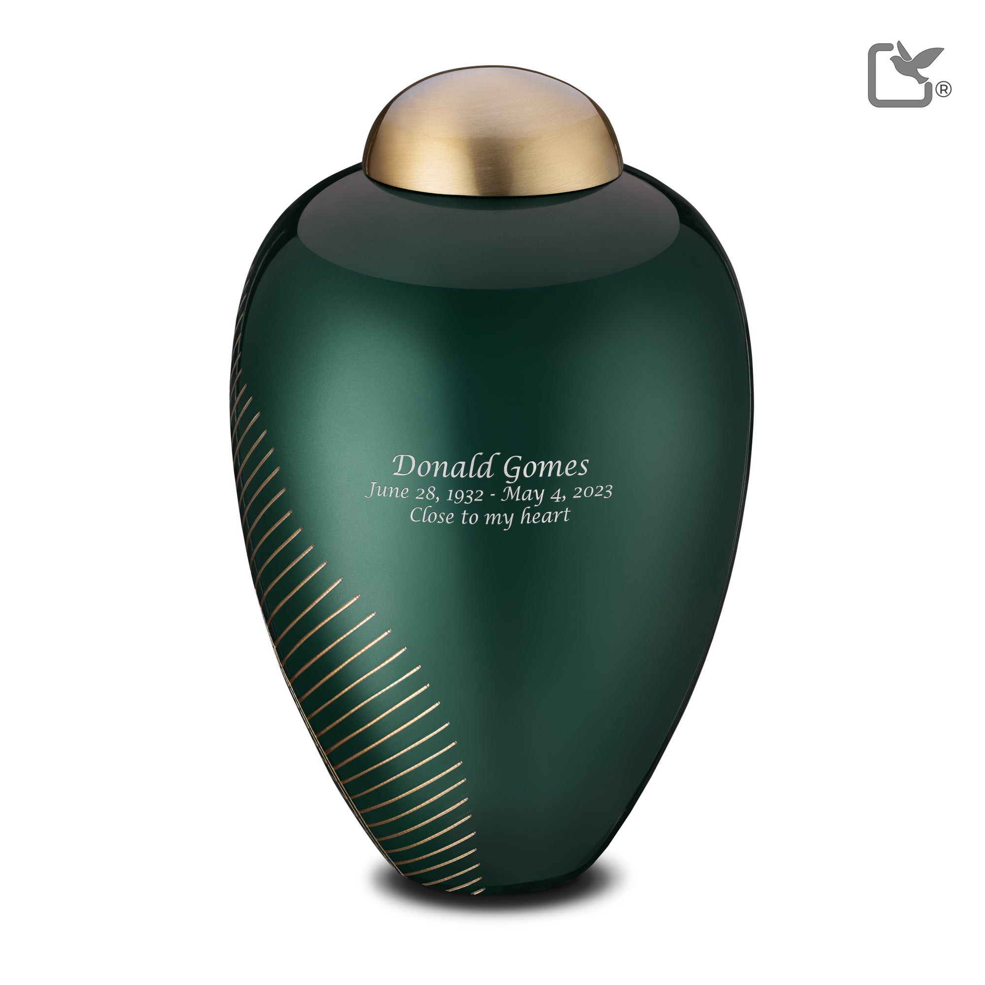 A540   Elegant Leaf Standard Adult Urn Green & Bru Gold