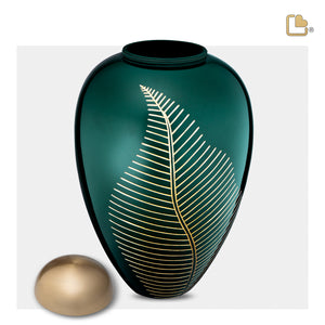 A540   Elegant Leaf Standard Adult Urn Green & Bru Gold